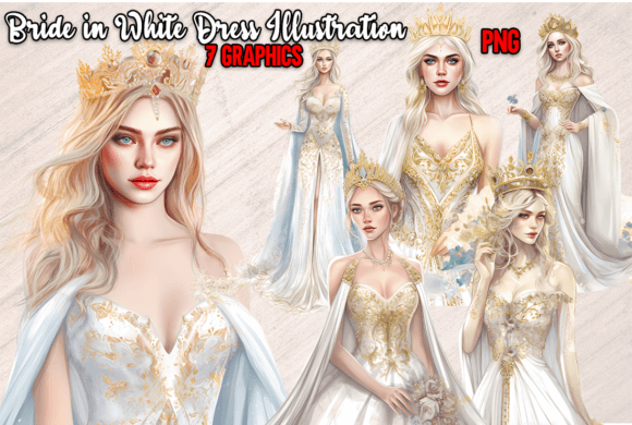 Elegant Bride in White Dress Wedding Clipart for Your Projects