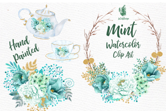 Elevate Your Designs with Mint Watercolor Floral Clipart
