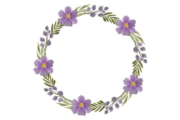 Purple Flower Wreath: Elegant Wedding Card & Illustration Assets