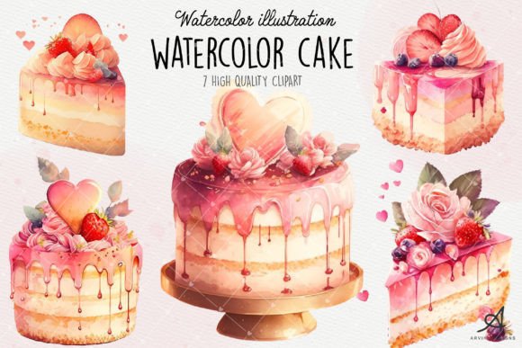 Watercolor Cake Clipart, Wedding and Celebration Designs