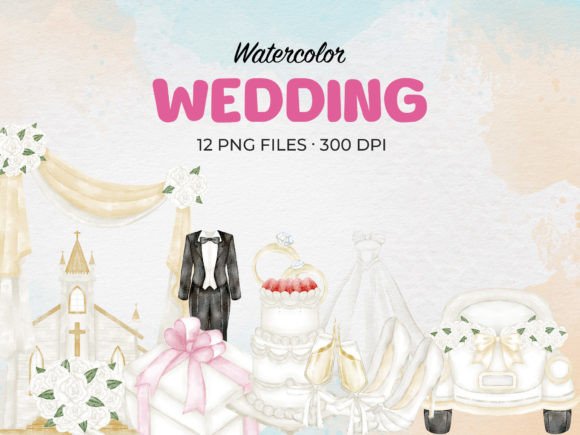 Watercolor Wedding Clip Art for Elegant Design Projects