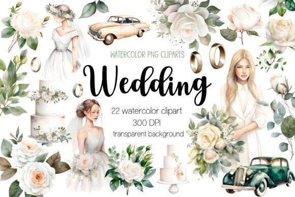 Watercolor Wedding Clipart: 22 PNGs for Elegant Projects